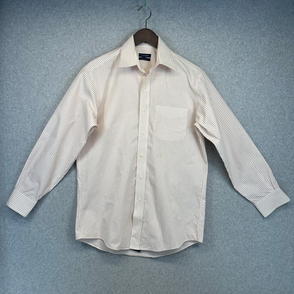 Club Room Iron-Free Shirt Mens Medium White Orange Striped Cotton Button Up